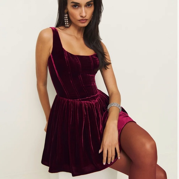 Reformation Red Velvet Contessa Corset Dress - Picture 1 of 13